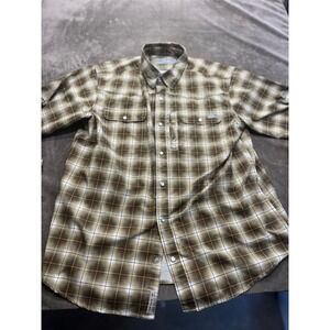 Drake Waterfowl Wingshooter Shirt‎ Mens Large Brown Plaid Pearl Snap Fishing L